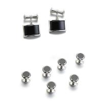 Boutons de manchette, laiton, Placage de couleur argentée, 8 pièces & pour homme, protéger l'environnement, sans nickel, plomb et cadmium, 20x13mm,10mm, Vendu par fixé