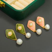 Pendientes de Gota en Latón, metal, con perla & resina, chapado en color dorado, Joyería & para mujer & esmalte, más colores para la opción, libre de níquel, plomo & cadmio, 20x40mm, Vendido por Par