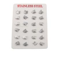 304 Stainless Steel Stud náušnice Set, Kočka, módní šperky & pro ženy, Původní barva, 9x8.50x13mm, 12páry/Lot, Prodáno By Lot