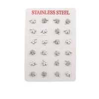 304 acciaio inox Stud orecchino Set, trifoglio quattro petali, gioielli di moda & per la donna, colore originale, 9.50x7x13mm, 12Pairspaio/lotto, Venduto da lotto