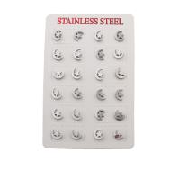 304 acciaio inox Stud orecchino Set, Luna e Stella, gioielli di moda & per la donna, colore originale, 9.50x7.50x13mm, 12Pairspaio/lotto, Venduto da lotto