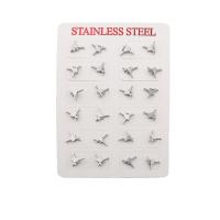 304 Stainless Steel Stud náušnice Set, módní šperky & pro ženy, Původní barva, 9x9x13mm, 12páry/Lot, Prodáno By Lot