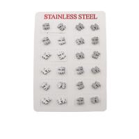 304 Stainless Steel Stud náušnice Set, módní šperky & pro ženy, Původní barva, 8.50x7x13mm, 12páry/Lot, Prodáno By Lot