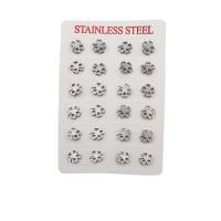 Acier inoxydable 304 Stud Set, Trèfle à quatre feuilles, bijoux de mode & pour femme, couleur originale, 9x9x13mm, 12pairescouple/lot, Vendu par lot