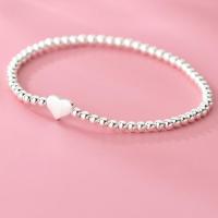 Bracelets en argent sterling, argent sterling 925, coeur, Placage, pour femme, argent, Longueur Environ 17 cm, Vendu par PC