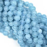 Perles bijoux en pierres gemmes, aigue-marine, Rond, poli, DIY & normes différentes pour le choix, bleu, Longueur Environ 38 cm, Vendu par PC