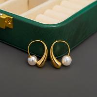 Pendientes de Gota en Latón, metal, con Perlas plásticas, chapado en color dorado, Vintage & Joyería & para mujer, Blanco, libre de níquel, plomo & cadmio, 20x22mm, Vendido por Par