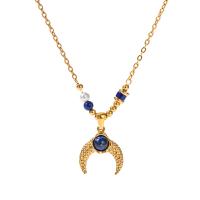 Roestvrij staal halskettingen, 304 roestvrij staal, met Lapis Lazuli & Plastic Pearl, met 2.17inch extender keten, 18K verguld, mode sieraden & voor vrouw, 20mm, Per verkocht Ca 14.76 inch Strand