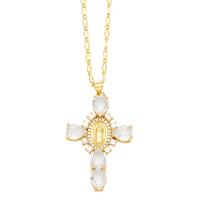 Cubic Zircon Micro Pave Brass Necklace with 5cm extender chain Cross plated fashion jewelry & micro pave cubic zirconia nickel lead & cadmium free Length 45 cm Sold By PC