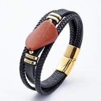 PU Leather Cord Bracelets with Gemstone & 304 Stainless Steel plated Unisex Length Approx 21 cm Sold By PC