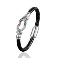 Bracelets cordon PU, cuir PU, avec Acier inoxydable 304, Placage, unisexe & styles différents pour le choix & pavé de micro zircon, noire, Longueur Environ 21 cm, Vendu par PC