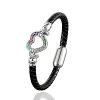 PU Leather Cord Bracelets with 304 Stainless Steel plated Unisex & micro pave cubic zirconia Length Approx 21 cm Sold By PC