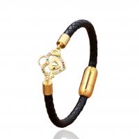 Bracelets cordon PU, cuir PU, avec Acier inoxydable 304, Placage, unisexe & styles différents pour le choix & pavé de micro zircon, noire, Longueur Environ 21 cm, Vendu par PC