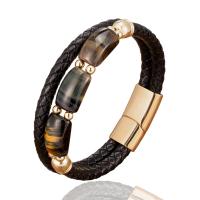 PU Leather Cord Bracelets with Gemstone & 304 Stainless Steel plated Unisex Length Approx 21 cm Sold By PC