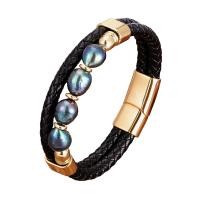 PU Leather Cord Bracelets with Gemstone & 304 Stainless Steel plated Unisex black Length Approx 21 cm Sold By PC