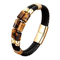 PU Leather Cord Bracelets with Gemstone & 304 Stainless Steel plated Unisex black Length Approx 21 cm Sold By PC