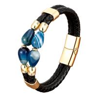 Bracelets cordon PU, cuir PU, avec pierre gemme & Acier inoxydable 304, Placage, unisexe & styles différents pour le choix, noire, Longueur Environ 21 cm, Vendu par PC