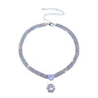 Mode Collier Choker, laiton, avec perle de plastique, avec 7CM chaînes de rallonge, Placage, styles différents pour le choix & pour femme & avec strass, argent, Longueur Environ 32 cm, Vendu par PC