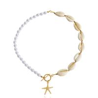 Plastic Pearl Halskæde, med Shell & Zinc Alloy, Starfish, guldfarve belagt, Boheme stil & for kvinde, Længde Ca. 16.77 inch, Solgt af PC