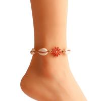 Zinc Alloy anklet, med Terylene Cord & Shell, Flower, guldfarve belagt, Boheme stil & for kvinde & emalje, flere farver til valg, Længde Ca. 17.3 inch, Solgt af PC