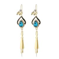 Zinc Alloy Tassel Earring, med Krystal, Phoenix, guldfarve belagt, for kvinde & med rhinestone, flere farver til valg, 16x85mm, Solgt af par