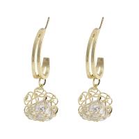 Messing Drop Earring, Geometrisch Patroon, gold plated, voor vrouw & met zirkonia & hol, 10x36mm, Verkocht door pair