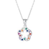 Circón cúbico micr3ofono pavimenta collar de plata esterlina, Plata de ley 925, con 1.18inch extender cadena, Flor, Joyería & diferentes estilos para la opción & micro arcilla de zirconia cúbica & para mujer, libre de níquel, plomo & cadmio, 13x15mm, longitud aproximado 16.53 Inch, Vendido por UD