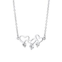 Circón cúbico micr3ofono pavimenta collar de plata esterlina, Plata de ley 925, con 1.18inch extender cadena, Corazón, Joyería & micro arcilla de zirconia cúbica & para mujer, libre de níquel, plomo & cadmio, 12x15mm, longitud aproximado 16.53 Inch, Vendido por UD