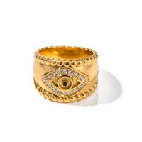 Bijoux Finger Evil Eye Anneau, Acier inoxydable 304, Plaqué or 18K, normes différentes pour le choix & pavé de micro zircon & pour femme, doré, Vendu par PC