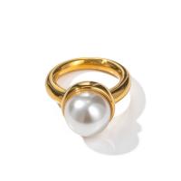 Stainless Steel Finger Ring 304 Stainless Steel with Plastic Pearl 18K gold plated fashion jewelry & for woman golden Sold By PC