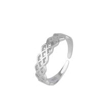 925 Sterling Silver Cuff Finger Ring, Geometrinis raštas, paplatinuota, reguliuojamas & moters & tuščiaviduris, 5mm, Pardavė PC