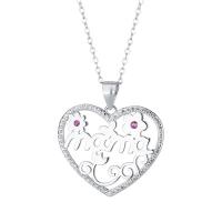 Circón cúbico micr3ofono pavimenta collar de plata esterlina, Plata de ley 925, con 1.18inch extender cadena, Corazón, Joyería & diferentes estilos para la opción & micro arcilla de zirconia cúbica & para mujer, libre de níquel, plomo & cadmio, 24x21.5mm, longitud aproximado 16.53 Inch, Vendido por UD