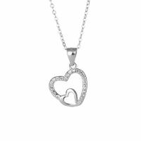 Circón cúbico micr3ofono pavimenta collar de plata esterlina, Plata de ley 925, con 1.18inch extender cadena, Corazón, Joyería & diferentes estilos para la opción & micro arcilla de zirconia cúbica & para mujer, libre de níquel, plomo & cadmio, 13.3x20.3mm, longitud aproximado 16.53 Inch, Vendido por UD