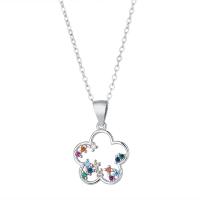 Circón cúbico micr3ofono pavimenta collar de plata esterlina, Plata de ley 925, con 1.18inch extender cadena, Flor, Joyería & diferentes estilos para la opción & micro arcilla de zirconia cúbica & para mujer, libre de níquel, plomo & cadmio, 13.5x15mm, longitud aproximado 16.53 Inch, Vendido por UD