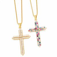 Cubic Zircon Micro Pave Brass Necklace with 5cm extender chain Cross plated fashion jewelry & micro pave cubic zirconia nickel lead & cadmium free Length 45 cm Sold By PC