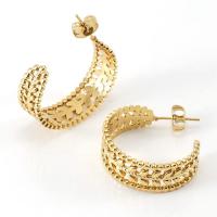 Stainless Steel Stud Earrings 304 Stainless Steel Vacuum Ion Plating for woman golden Sold By Pair