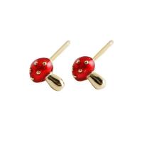 925 Sterling Silver Stud Earrings mushroom plated for woman & enamel Sold By Pair