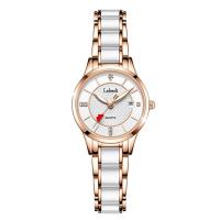 lega in zinco braccialetto orologio, with vetro & 304 acciaio inox, Cerchio, placcato, Resistente all'acqua di vita & movimento giapponese & per la donna & luminoso & con strass, nessuno, 253x13mm, 29x29x10mm, Venduto da PC