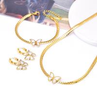 Jewelry Sets Titanium Steel with White Shell with 5cm extender chain Vacuum Ion Plating fashion jewelry & for woman golden Length Approx 39 cm Sold By PC