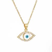 Evil Eye sieraden ketting, 304 roestvrij staal, 18K verguld, micro pave zirconia & voor vrouw & glazuur, gouden, Per verkocht Ca 15.75 inch Strand