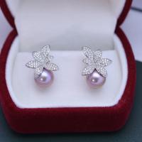 Boucles d'oreilles en perles d'eau douce, perle d'eau douce cultivée, avec laiton, bijoux de mode & pour femme & avec strass, plus de couleurs à choisir, 9-10mm, Vendu par paire