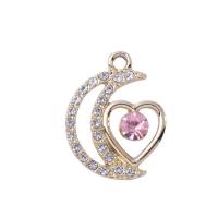 Zinc Alloy Rhinestone Pendants Moon plated DIY & with rhinestone nickel lead & cadmium free Sold By Bag