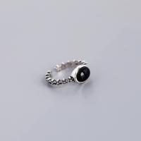 Sterling Silver Jewelry Finger Ring, 925 sterline d'argento, with agata nero, gioielli di moda & per la donna, assenza di nichel,piombo&cadmio, 7.8mm, Venduto da PC