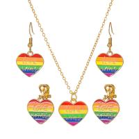 Zinklegierung Schmucksets, Ohrring & Halskette, mit Verlängerungskettchen von 2.76inch, plattiert, verschiedene Stile für Wahl & für Frau & Emaille, regenbogenfarben, frei von Nickel, Blei & Kadmium, Länge ca. 16.54 ZollInch, verkauft von setzen