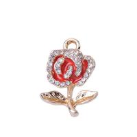 Zinc Alloy Rhinestone Pendants Rose plated DIY & enamel & with rhinestone nickel lead & cadmium free Sold By Bag