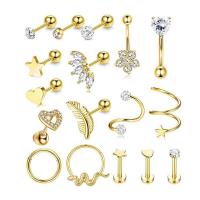 304 Cruach dhosmálta Body Piercing Set Jewelry, 17 bpíosa & unisex & micrea réiteach zirconia ciúbach, dathanna níos mó le haghaidh rogha, 1.2x8mm,1.2x6mm, Díolta De réir Socraigh