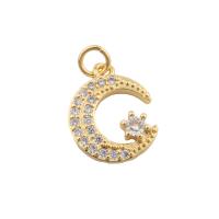 Cubique Pendentif en laiton zircon pavent, Lune et Etoile, Placage de couleur d'or, bijoux de mode & DIY & pavé de micro zircon, doré, 20x18x3mm, Trou:Environ 2mm, Vendu par PC