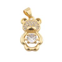 Cubic Zirconia Micro Pave bronze Pingente, cobre, Urso, cromado de cor dourada, joias de moda & DIY & micro pavimento em zircônia cúbica, dourado, 25x13x3mm, Buraco:Aprox 3mm, vendido por PC