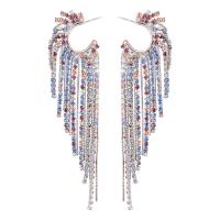 Fashion Fringe Oorbellen, Zinc Alloy, mode sieraden & voor vrouw & met strass, nikkel, lood en cadmium vrij, 30x98mm, Verkocht door pair