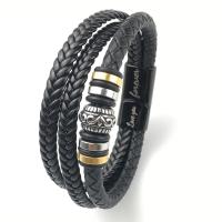 Bracelets cordon PU, cuir PU, avec Acier inoxydable 304, Vintage & pour homme, noire, Longueur Environ 21 cm, Vendu par PC